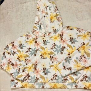 Disney Parks Cropped Minnie Mouse Spring Floral Hoodie Organic Cotton Blend - XL